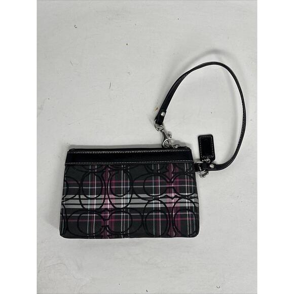 Coach Multi-Pocket Red/Black Signature Tartan Universal Pouch Wristlet A++ - Picture 2 of 8